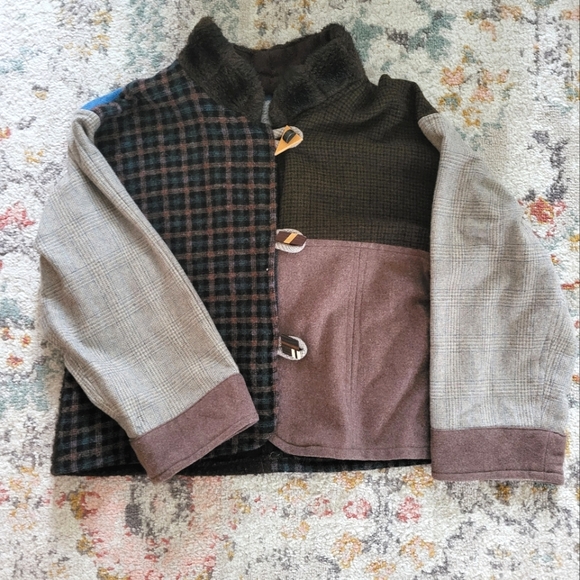 Unique Vintage Jackets & Blazers - Handmade Vintage "EZ 4 EWE" Wool Cropped Patchwork Jacket